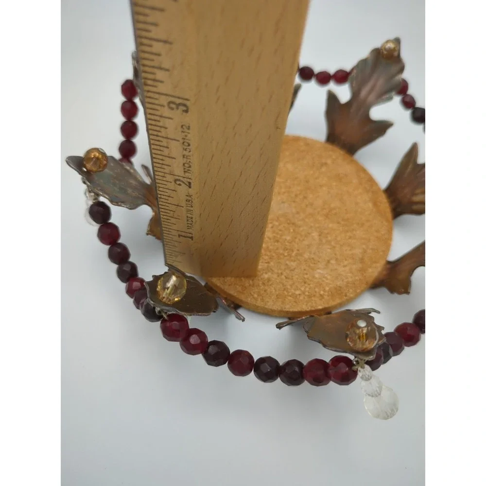Vtg Wine Bottle Coaster Faceted Red Clear Beads Holiday‎ Table Gothic Setting